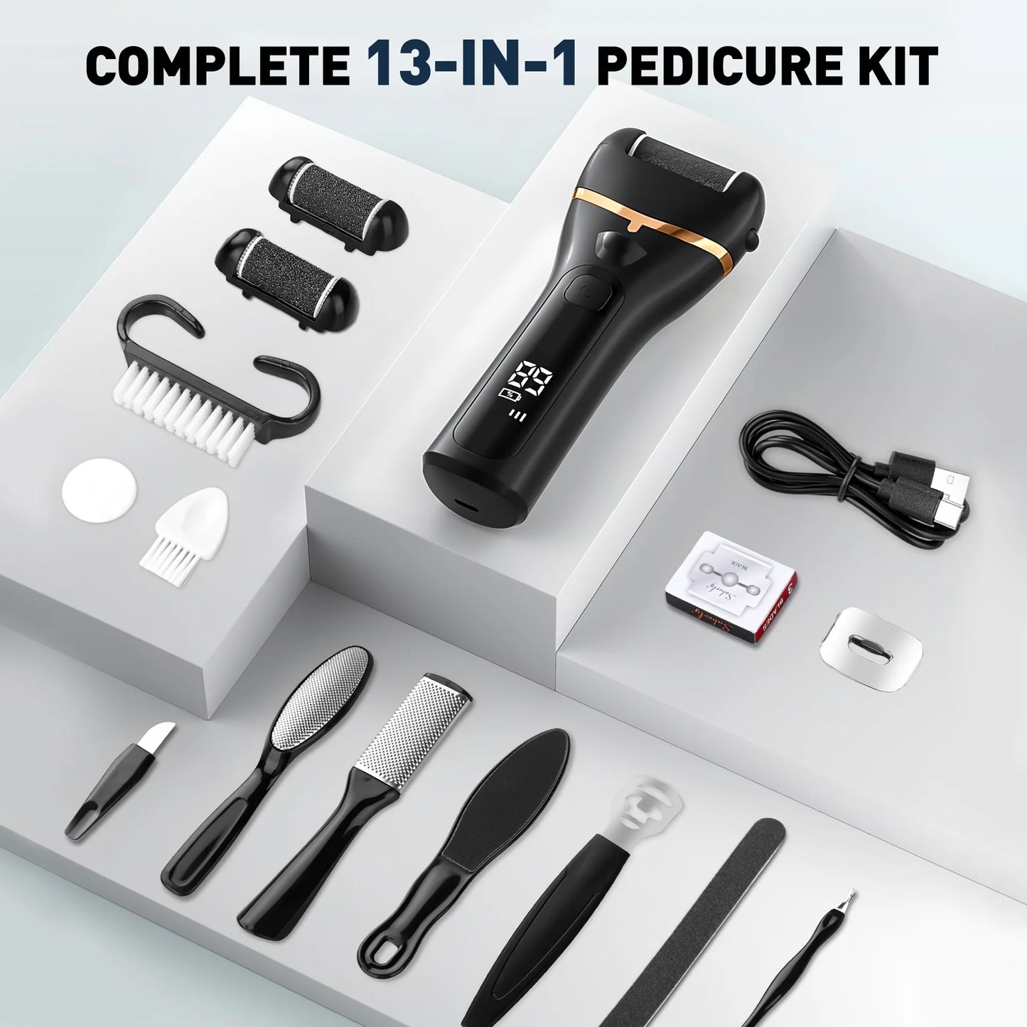 Electric Callus Remover, 18 in 1 Foot Callus Remover Kit W/ 3 Speed, 3 Roller Heads Waterproof Pedicure Tools for Feet, Rechargeable Foot Scrubber for Crack Dead Skin,Professional Foot File