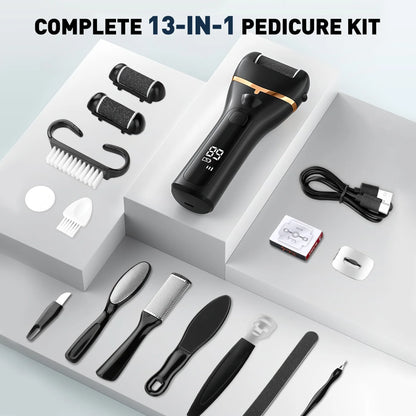 Electric Callus Remover, 18 in 1 Foot Callus Remover Kit W/ 3 Speed, 3 Roller Heads Waterproof Pedicure Tools for Feet, Rechargeable Foot Scrubber for Crack Dead Skin,Professional Foot File