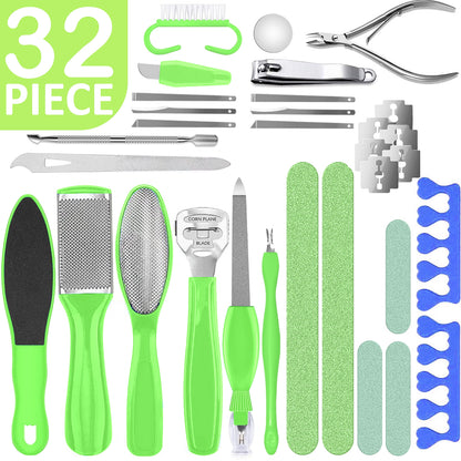 Dr. Entre'S 32-Piece Professional Pedicure Kit: 32 Pedicure Tools Supplies Set, Callus Remover for Feet, Foot File, Nail File Buffer, Foot Spa Products,