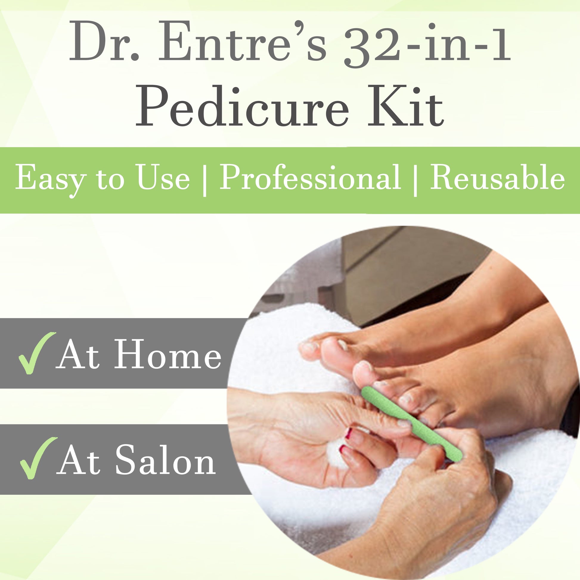 Dr. Entre'S 32-Piece Professional Pedicure Kit: 32 Pedicure Tools Supplies Set, Callus Remover for Feet, Foot File, Nail File Buffer, Foot Spa Products,
