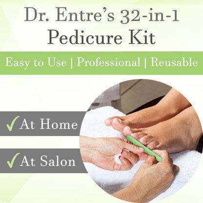 Dr. Entre'S 32-Piece Professional Pedicure Kit: 32 Pedicure Tools Supplies Set, Callus Remover for Feet, Foot File, Nail File Buffer, Foot Spa Products,